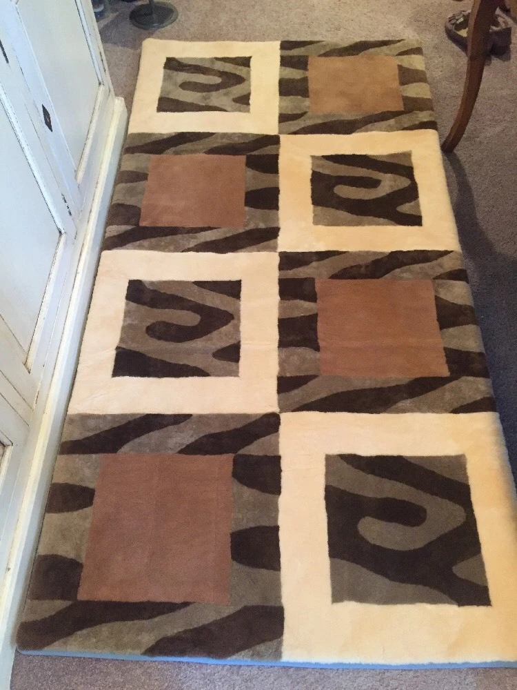 Genuine Shearling Inlaid Mattress Pad, Rug, Wall Hanging OOAK AMAZING ARTWORK!