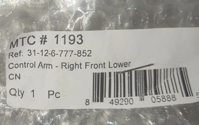 UN NUEVO BRAZO CONTROL SUSPENSIÓN MTC 1193 DELANTERO DERECHO INFERIOR 31126777852 PARA BMW Foto 3 de 4