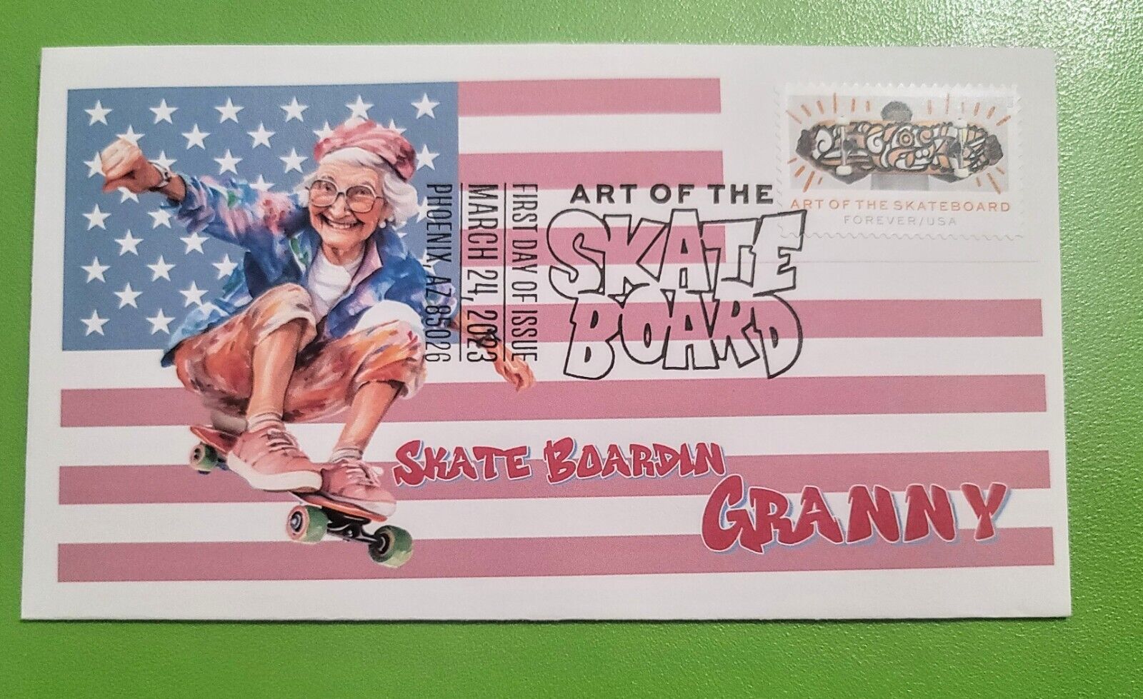 Art of the Skateboard, Granny, First Day Cover, FDC, Forever Stamp, Woman, ACE