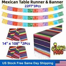14" x 108" Mexican Table Runner 22FT Banners for Cinco de Mayo Decorations Set