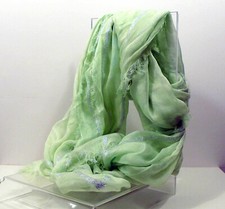 SCIARPA STOLA DONNA MODA URBAN CHIC VERDE ACQUA FINITURA LUREX ARGENTO 039