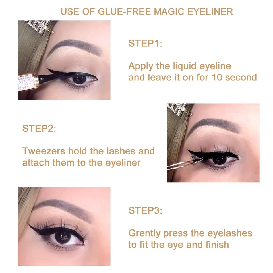 Liquid Eyeliner Pen Waterproof, Magic Self-adhesive Eyelash Glue Pen 3 Pcs - Image 2 of 4