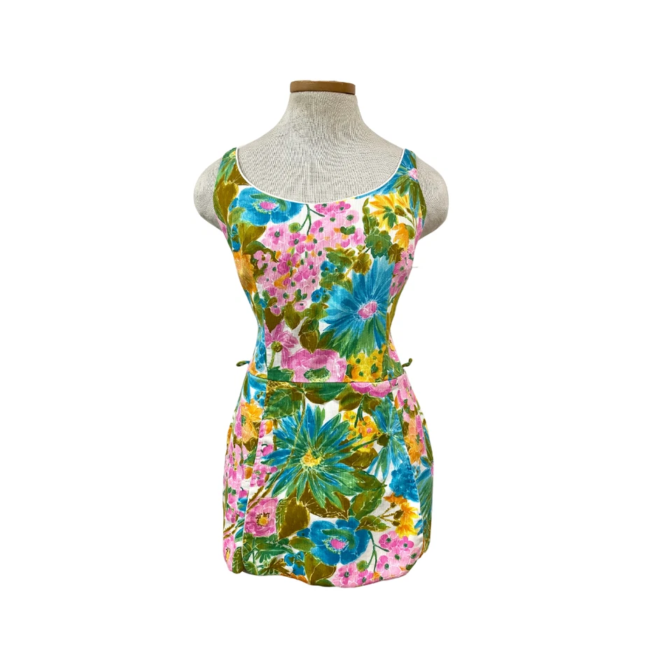 Traje de baño vintage años 60 Peter Pan Sun Blazers Mod Pinup brillante floral Foto 2 de 4