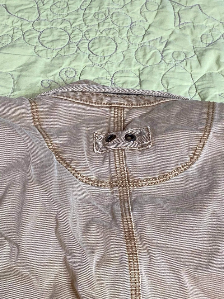 Jaqueta Converse One Star cáqui jeans estilo militar botão frontal feminina pequena - Imagem 4 de 4