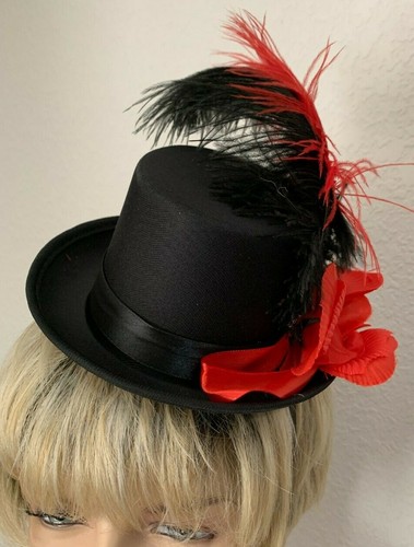 Black Feather Top Hat Costume Headband 