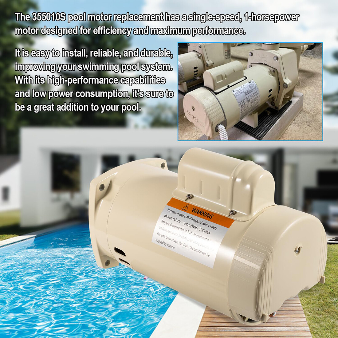Replacemet For Pentair Whisperflo Almond 1HP Pool Pump Motor Solid 355010s - Foto 5