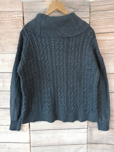 Womens Vintage Cable Knit Jumper Long Sleeve Roll Cowl Neck Size L Grey - Picture 8 of 13