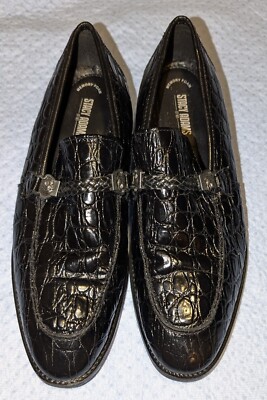 Stacy Adams Black Crocodile Print Calfskin Moc Toe Bit Loaf 25322-001 Size 10.5