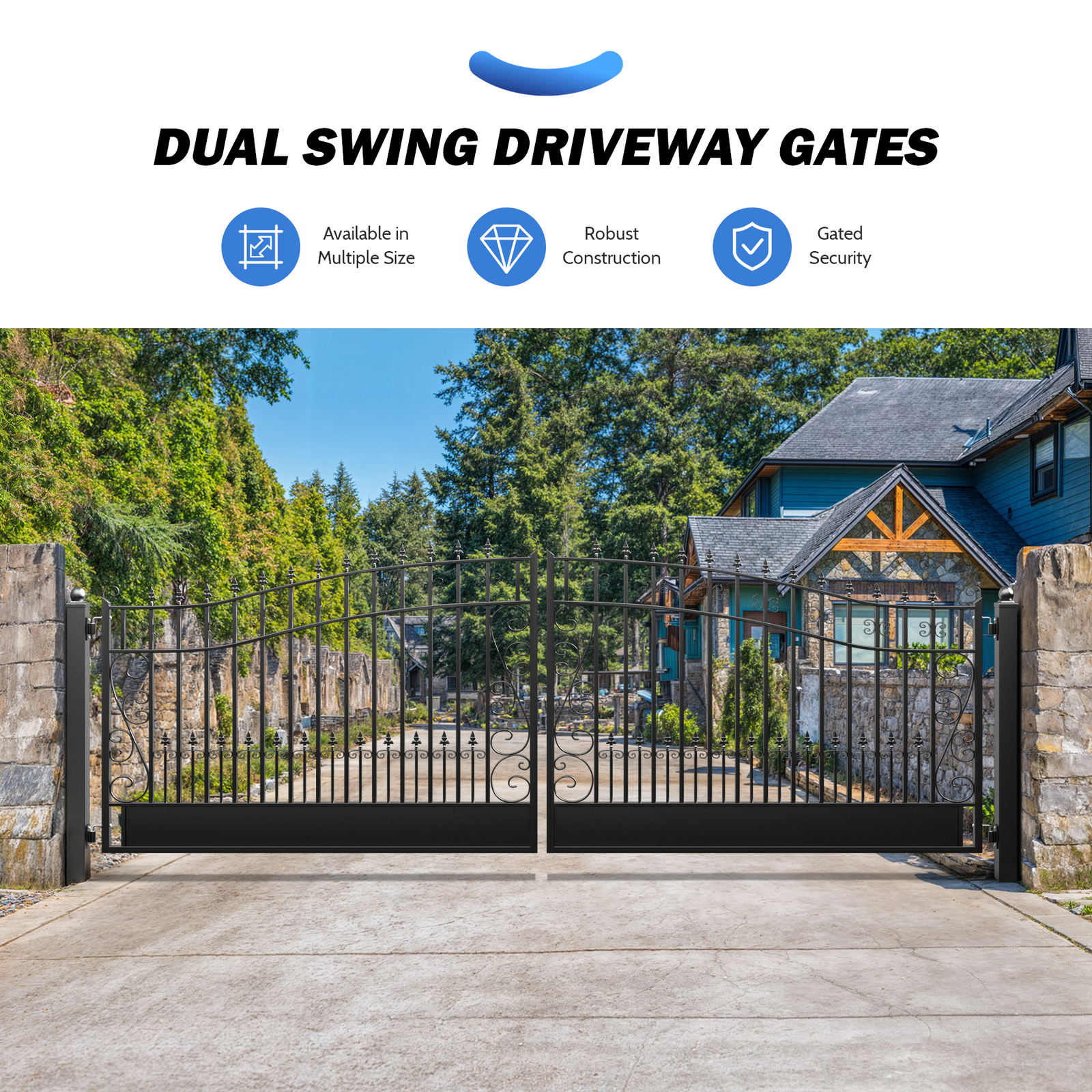 ZUMI 16x6 ft. Dual Swing Driveway Gates Outdoor Steel Swing Gates for Driveway