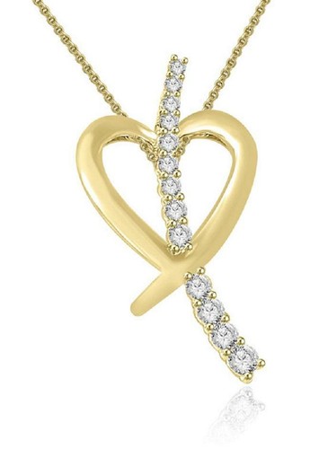 I1 G 1/4 Ct Round Diamond Heart Pendant Necklace 14K White Yellow Gold Prong Set - Picture 3 of 5