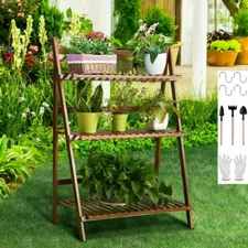 Folding 3-Tier Hanging Plant Stand Planter Shelves Flower Pot Organizer Storage 