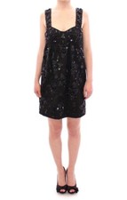 DOLCE & GABBANA Dress Black Floral Crystal Brocade Shift IT38 / US4/S RRP $12600