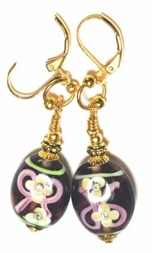 Purple Oval Costume Earrings