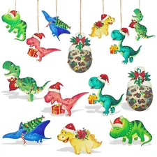 42 Pieces Christmas Dinosaur Ornaments for Christmas Tree, Wooden Watercolor ...