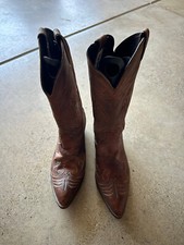 Vintage Code West Brown Inlay Leather Cowgirl Boots Size 9 1/2 M Made in USA