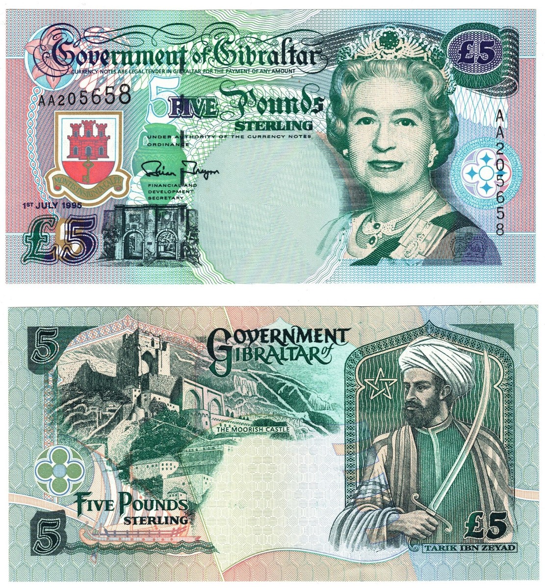 1995 Gibraltar 5 Pounds P25 Commemorative Tarik Bin Ziyad Banknote