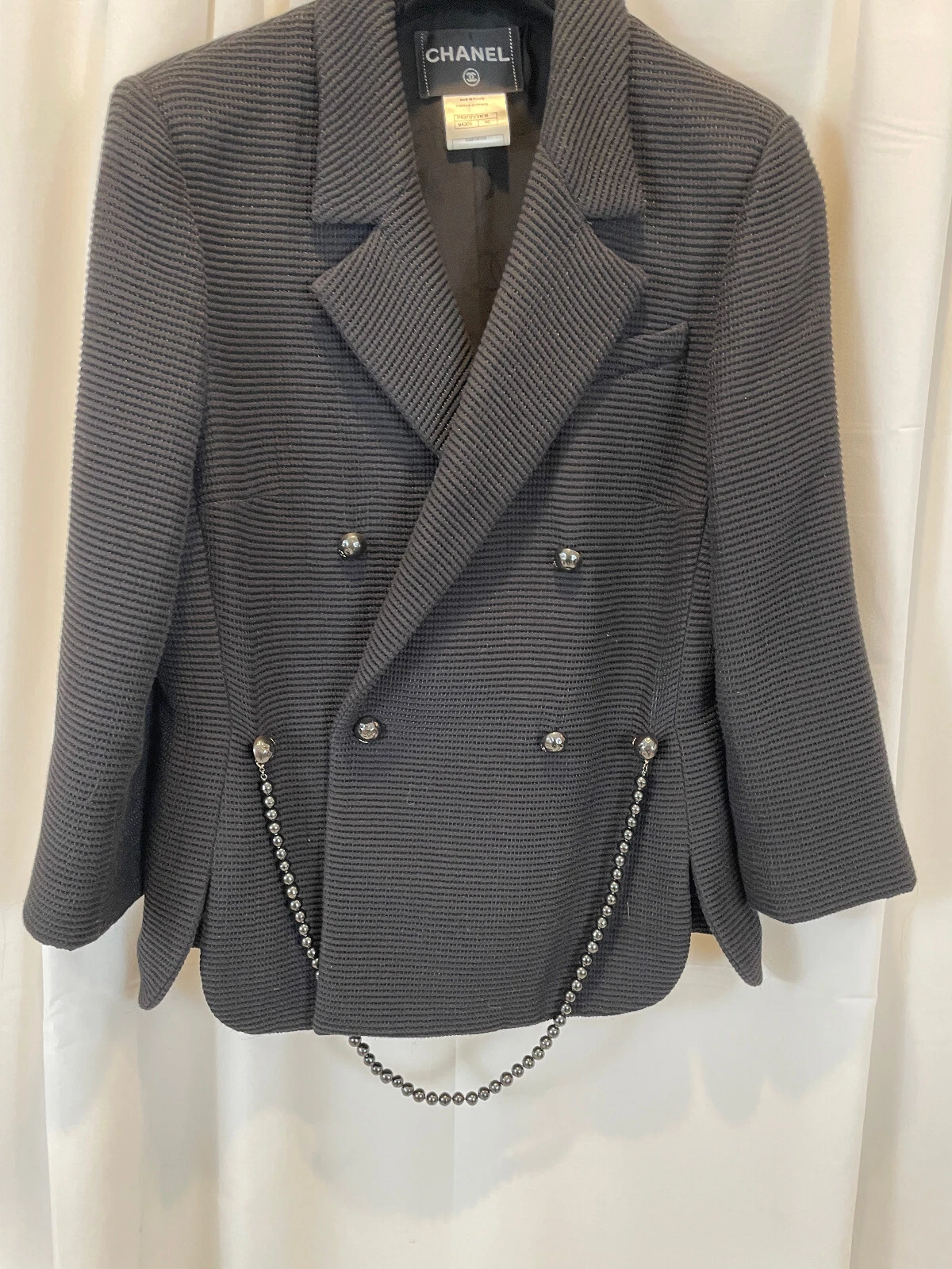 Blazer nero a righe CHANEL taglia 46 collezione Karl Lagerfeld 2012