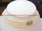 3 Strand Natural 7-8mm Freshwater Cultured Pearl Choker Necklace 17-19''