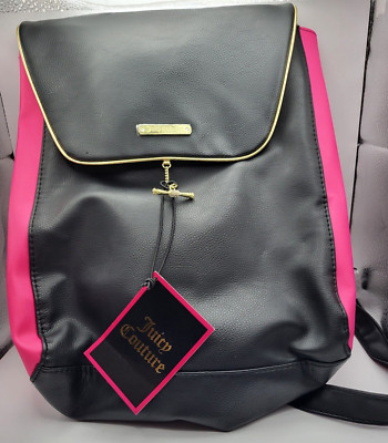 Juicy Couture Bag Backpack Purse Pink/Black Expandable Adjustable Bucket Bag NWT