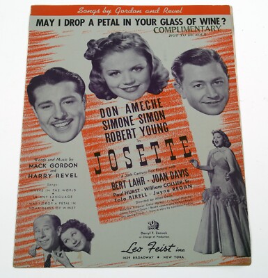 JOSETTE ''May I Drop A Petal In Your Glass Of Wine?''  Sheet Music