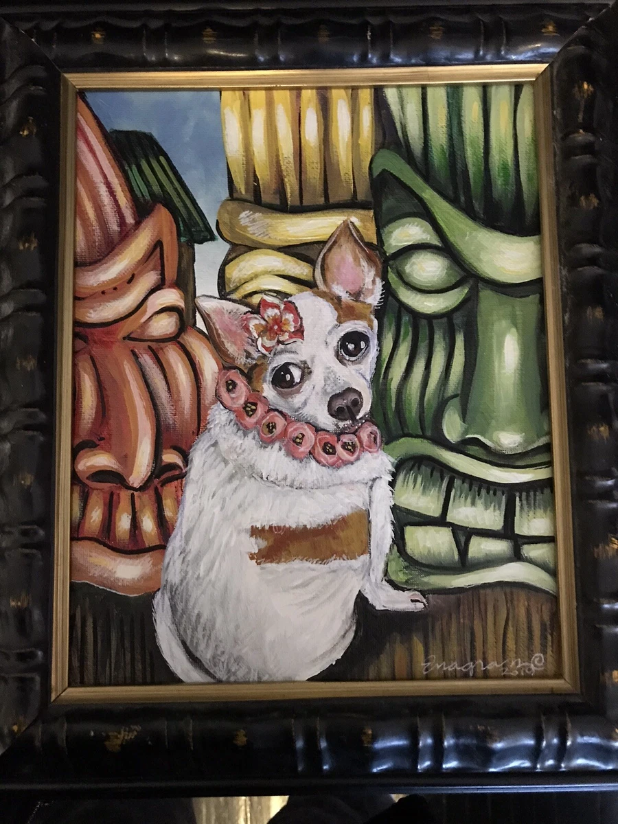 CUSTOM TIKI dog Portrait pet portrait of your dogs cat 8 x 10 CANVAS Chihuahua