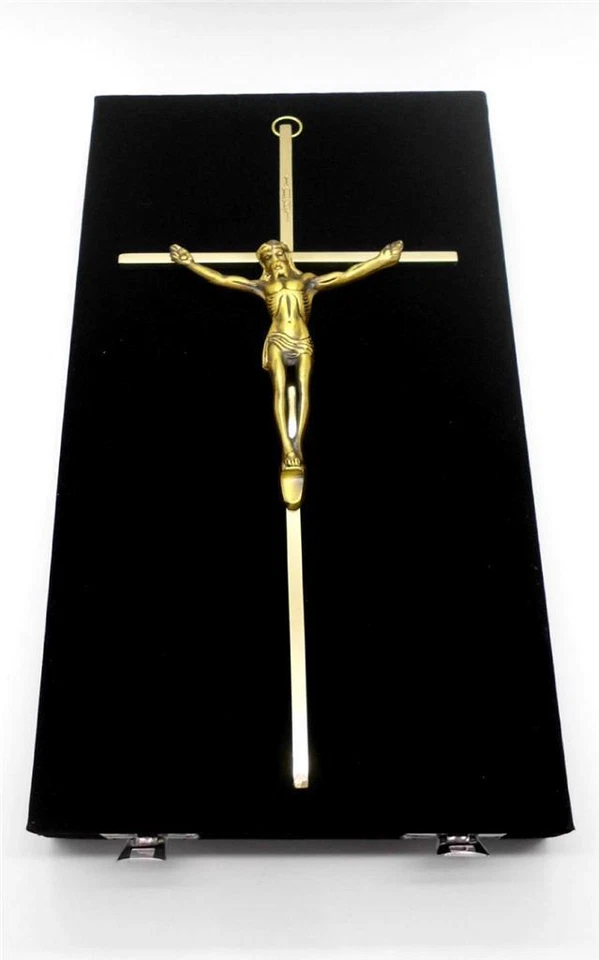 10"x5" Brass Jesus Christ Holy Crucifix Cross + Black Velvet Case + Free Postage - image 3 of 4