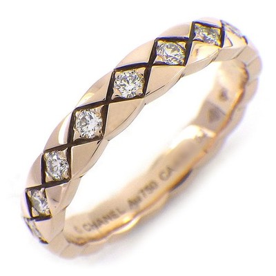 CHANEL Ring Coco Crush Mini J11786 Matelasse Diamant 750 Beige Gold #52 US6