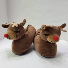 Cute Reindeer Plush Christmas Slippers Yt Size M 7/8 Cozy Holiday Footwear