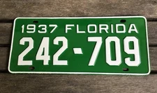 1937 Florida License Plate - Professionally Restored Original Tag