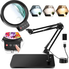 10X 30X Large Magnifying Glass with Light and Stand, 5-Inch, Hands-Free Desk Lam