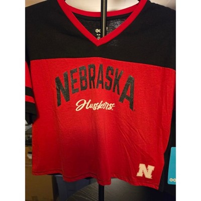 Gen2 Nebraska Huskers Womens XL Red Black Glitter Cropped V-Neck T-Shirt NCAA