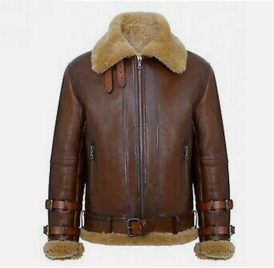 B3 Men's Flight Pilot RAF Aviator Real Shearling Sheepskin Leather Bomber Jacket