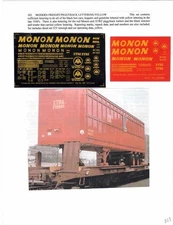 HO scale decal set 303 MONON RAILROAD FREIGHT CAR PIGGYBACK TRAILER yellow