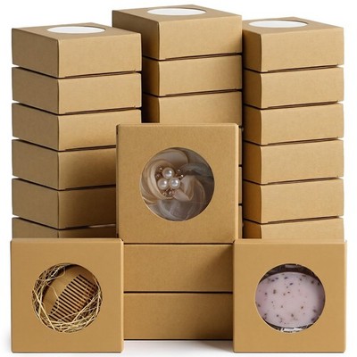 100 Pcs Soap Boxes for Homemade Soap, Bulk Krafts Paper Boxes With Clear Wind...