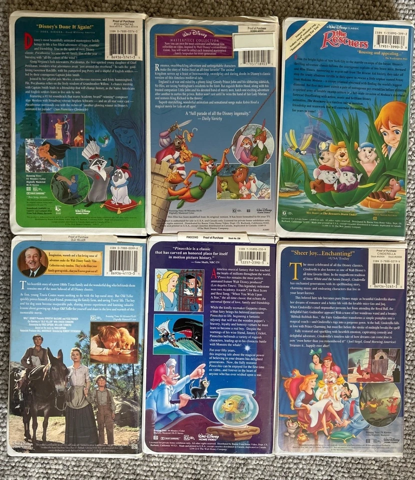 Rare Vintage Walt Disney Lot of 6 Disney Black Diamond Masterpiece VHS Tapes Foto 2 de 2