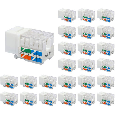 RJ45 Cat6A Keystone Jack UL Listed 25-Pack, 10 Gbps Slim Profile Modular Etherne
