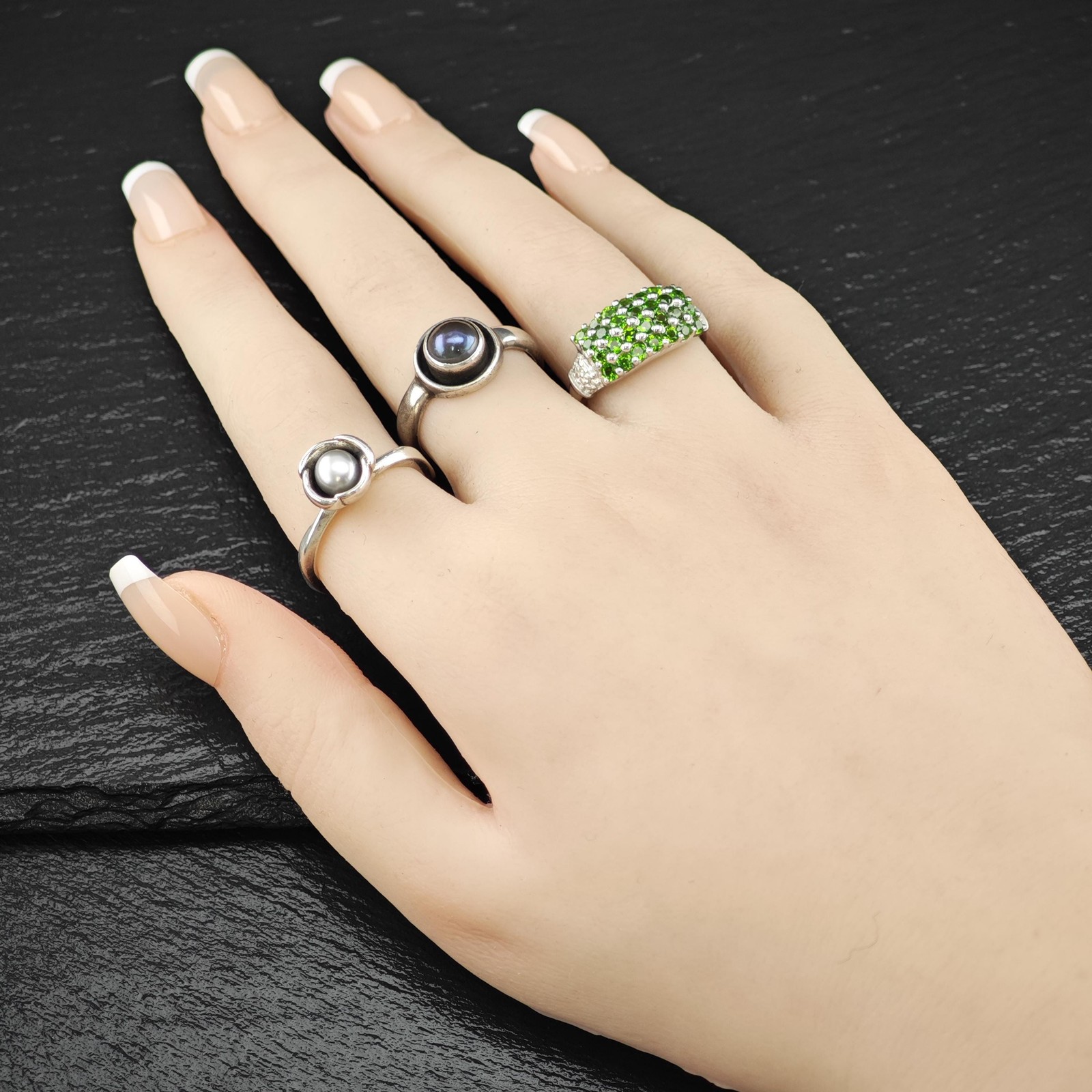 Shadow Box Dark Pearl Solitaire Ring Sterling Sil… - image 2