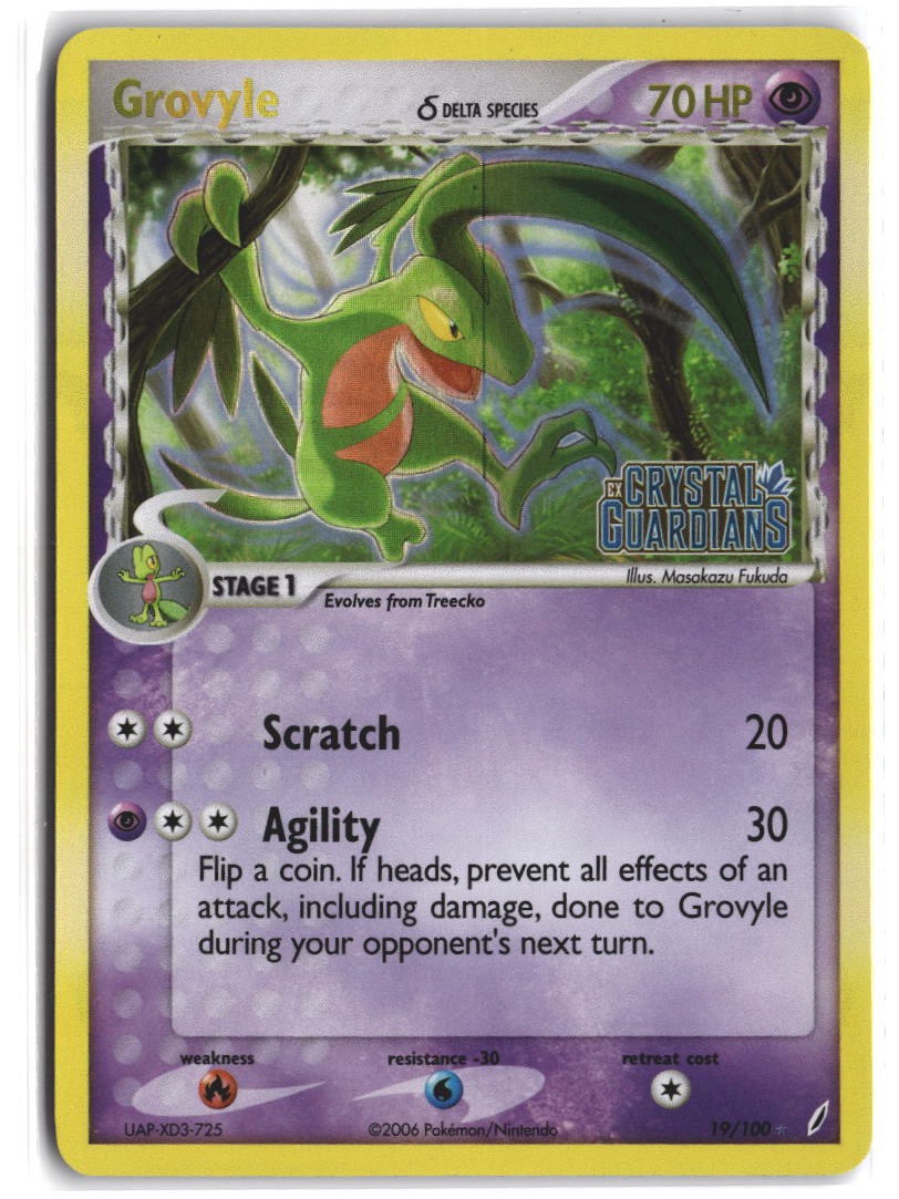 Grovyle 19/100 Rare Crystal Guardians Pokemon NM