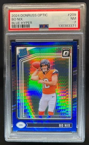 2024 Donruss Optic Bo Nix Blue Hyper Rated Rookie #209 Broncos PSA 7