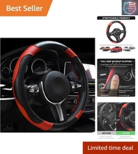15 Inch Carbon Fiber Leather Steering Wheel Cover - Anti-Slip Stylish Decor