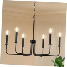 Farmhouse Chandelier, 6-Light Metal Hanging Ceiling Light Fixture Matte Black