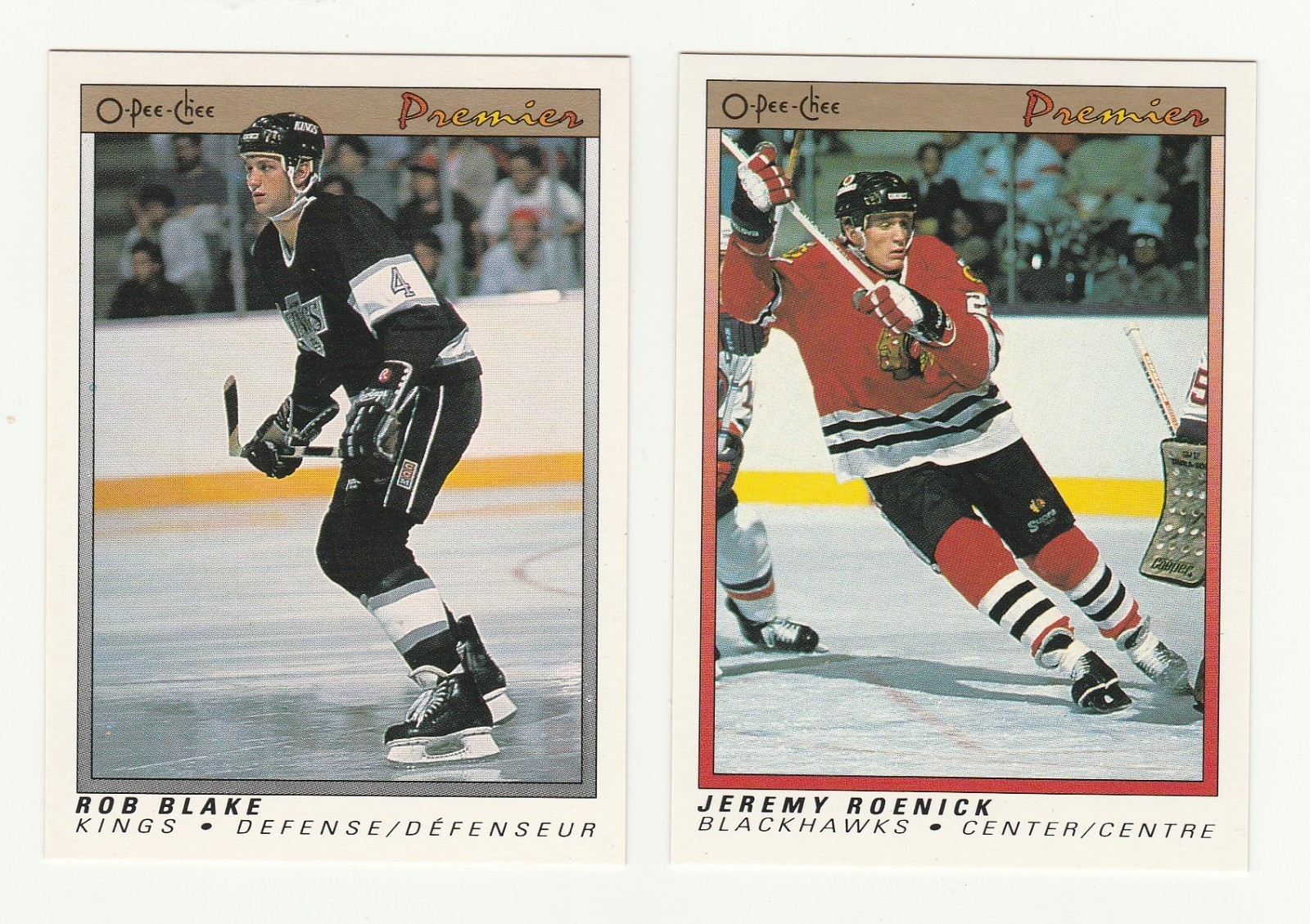 1990-91 OPC PREMIER, 2 ROOKIE CARDS, #6 ROB BLAKE AND 100 JEREMY ROENICK NRMT/MT