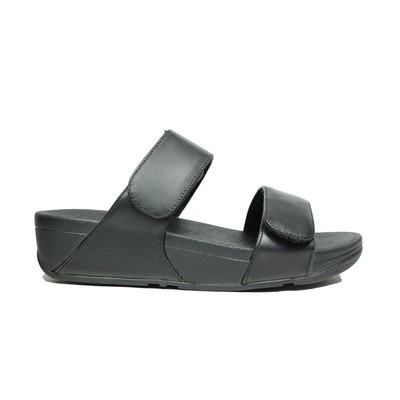 Fitflop Lulu verstellbare Pantoletten komplett schwarz Leder Damen Sandalen