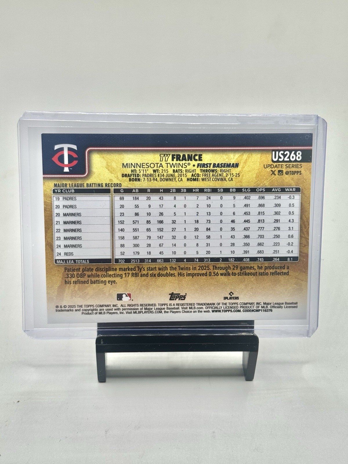 2025 Topps Update Ty France #US268 Golden Mirror SSP  Minnesota Twins