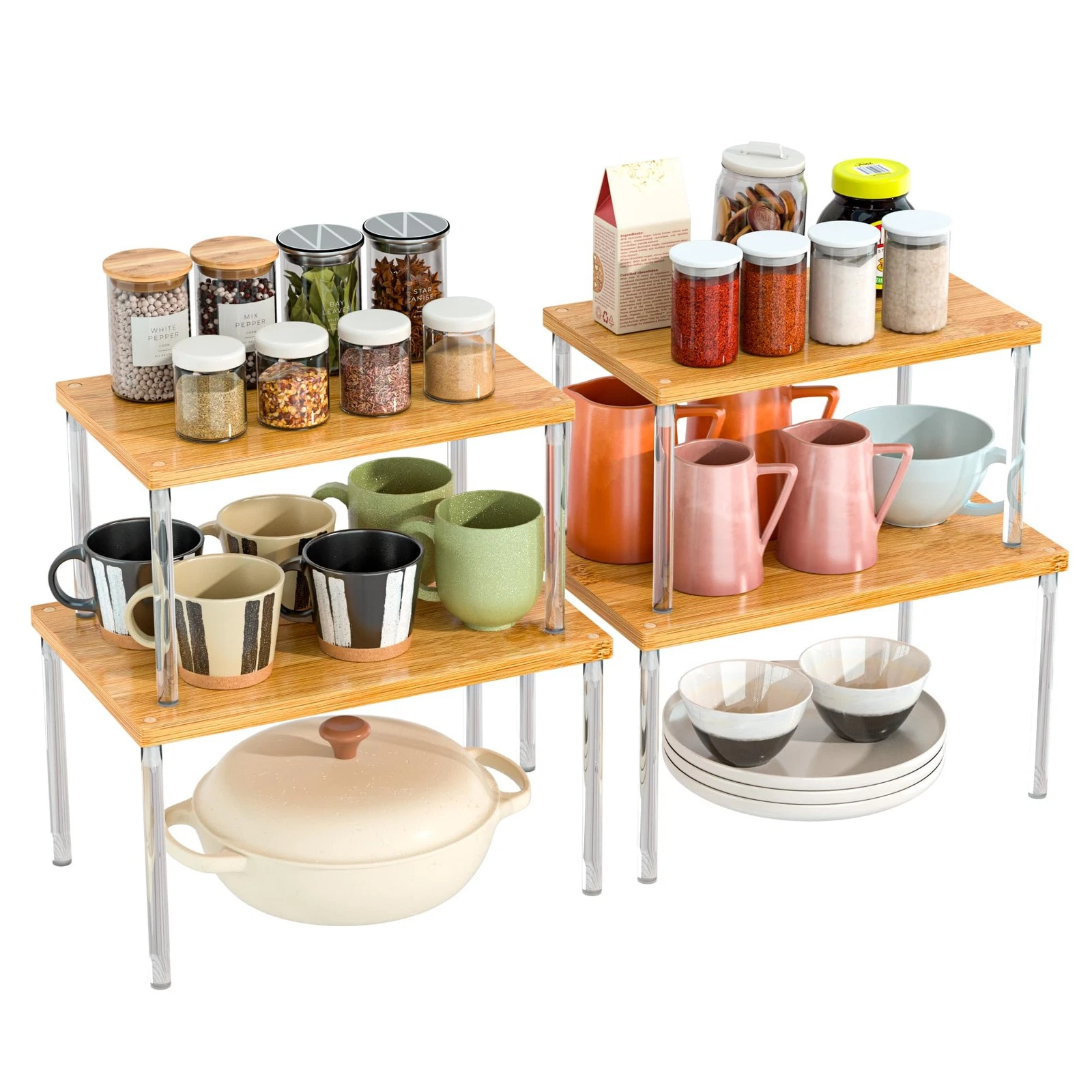 Cabinet Organizer Shelf - Set of 4 Clear Acrylic Spice Rack, Stackable Pantry...