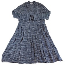 Tory Burch Blue Grey Scallop Marbled Silk Midi Dress Long Sleeve Women's Size 14