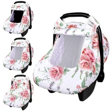 Baby Carseat Cover Girls, Pea Pod Floral Infant Car Seat Covers Canopy for Ne...