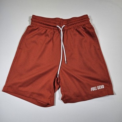 Full Send Mens Small Orange Athletic Training Shorts Stretch Drawstring