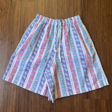 Vintage 90s Floral Shorts Small Womens Multicolor Pastel Pull On Cottagecore
