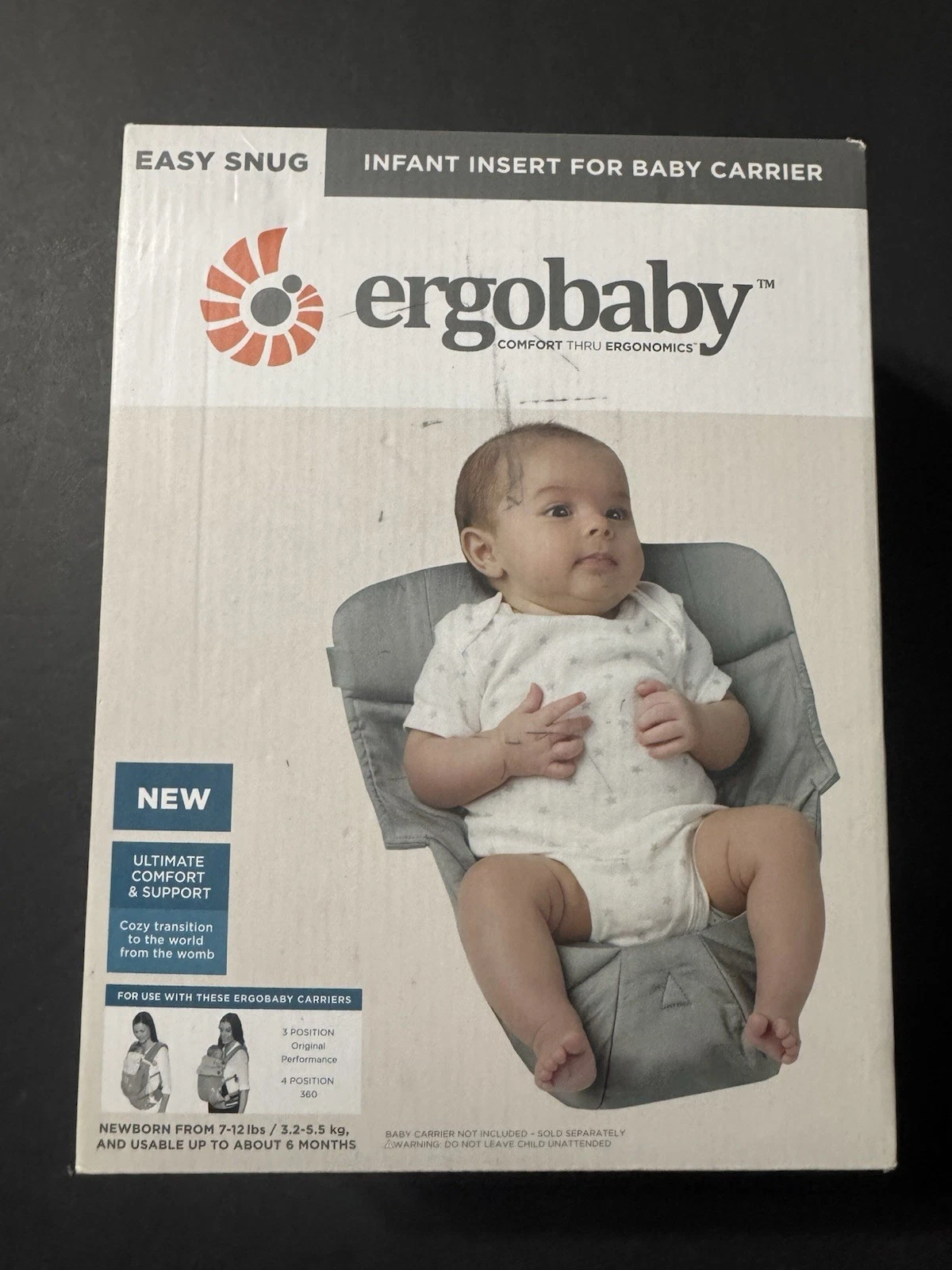 Ergobaby Infant Insert For Carrier Easy Snug Comfort 7-12 lbs - Up To 6 Months